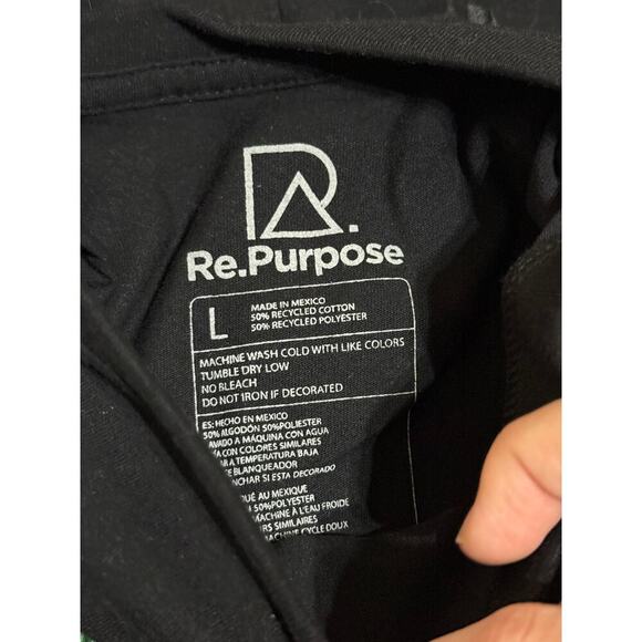 NWT Re. Purpose Black Short Sleeve Crew Neck T-Shirt Plant Friendly Embroidery - Picture 2 of 4
